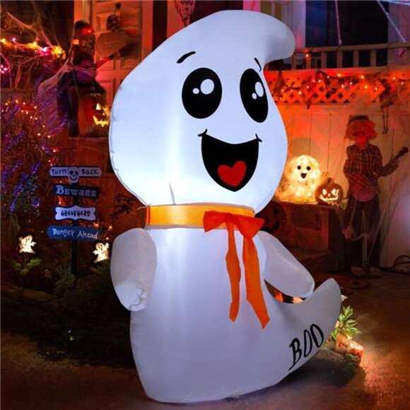 4 FT Halloween Inflatable Cute Ghost Outdoor Decorations Blow Up Yard - Picture 4 of 7